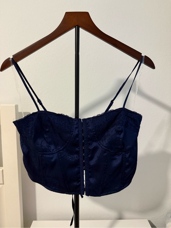 La Hearts Tops - La Hearts Navy Lace Bustier Crop Top